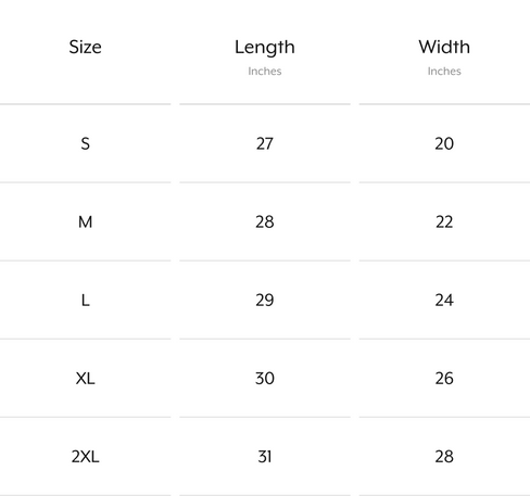 Product size guide