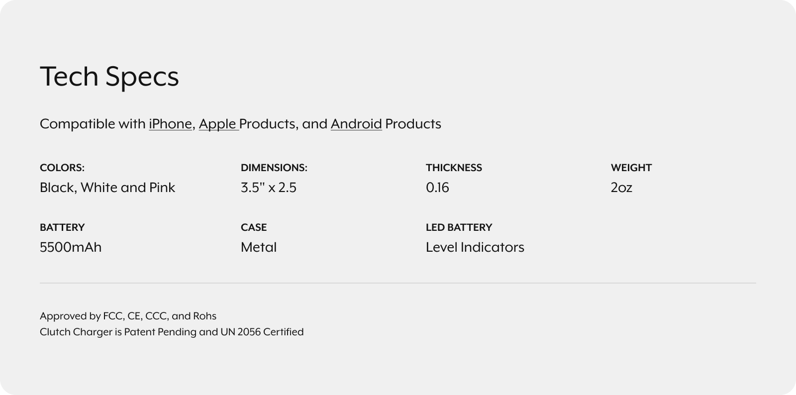 Tech specs